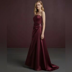 David's Bridal Satin Wine Gown Formal